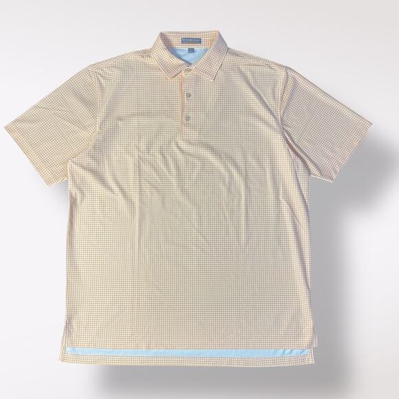 Peter Millar Gingham Performance Jersey Polo‎ Men’s Size L Orange Golf Preppy - Picture 1 of 9